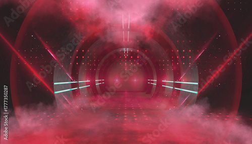 Empty stage with red and bl...