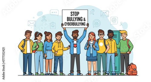 Stop Bullying Vector Cyberbullying Awareness Flat Illustration