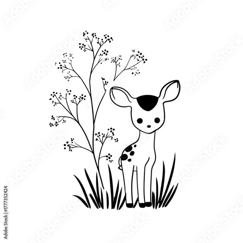 Roe Deer. Roe Deer simple black and white line art vector logo