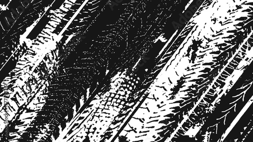 car wheel tread mark texture with distressed off road tire tracks for adventure and transportation design