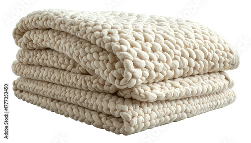 Stacked, thick, cozy, cream-colored chunky knit blanket