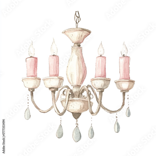 Elegant chandelier with pink candles and crystal accents a beautiful light fixture.