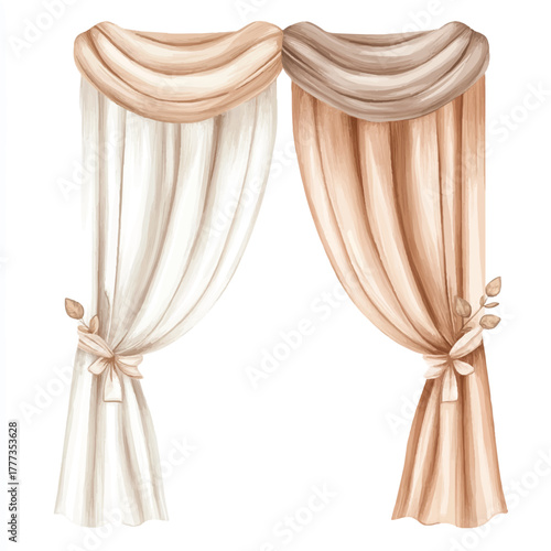 Elegant Draped Curtains in Warm Tones.