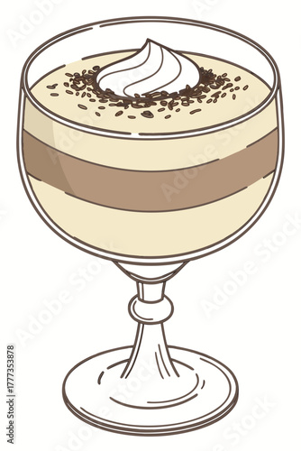 Delicious sweet chocolate dessert with fresh whipped cream and white milk isolated food drink glass cup fruit sundae pudding