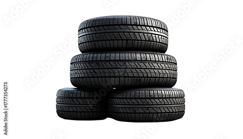 Stacked tires, dark background, textured rubber material