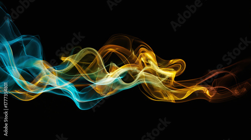 A mesmerizing display of colorful, swirling smoke against a black background. The contrasting hues create a captivating visual effect.