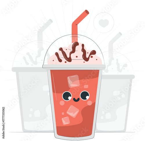 Adorable Iced Drink With Chocolate Drizzle And Straw beverage cold