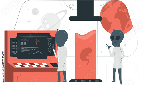 Aliens in a Laboratory with Futuristic Equipment and Planets science research