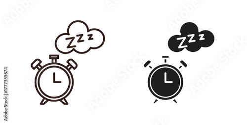 Alarm snooze icon with glyph and line. black vector icons for Web UI