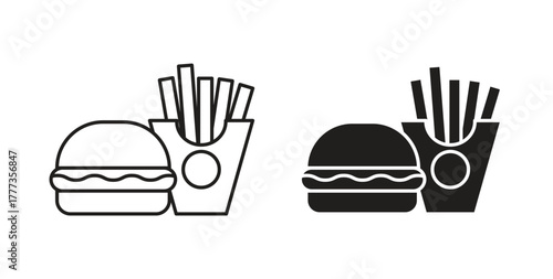 Burger Fries icon with glyph and line. black vector icons for Web UI
