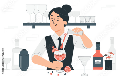 Bartender Making Cocktail Pouring Drink Bar Counter beverage