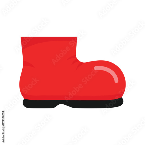 Red cartoon clown shoe large funny footwear isolated on white simple vector illustration isolated on white background