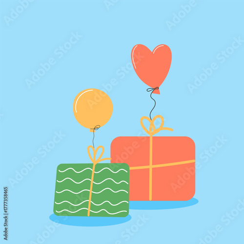 Happy Holiday Greeting Card Background. Party Doodle Decorative Element. Hand Drawn Funny Vibrant Childish Element. Gift Box for Birthday Party, Christmas Family Gift, New year or Wedding Greeting