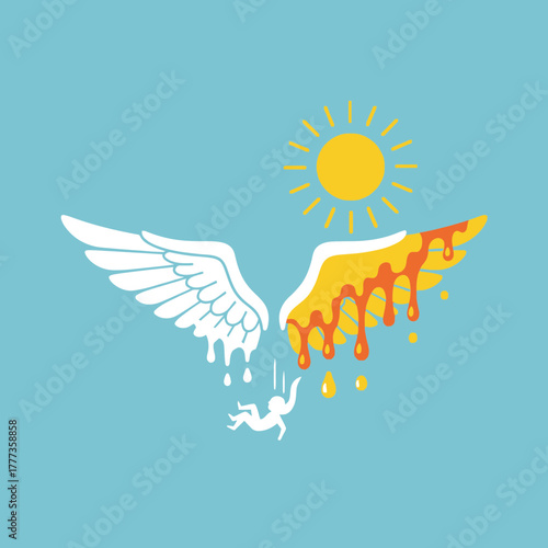 Angel wings melting into honey under a sun.