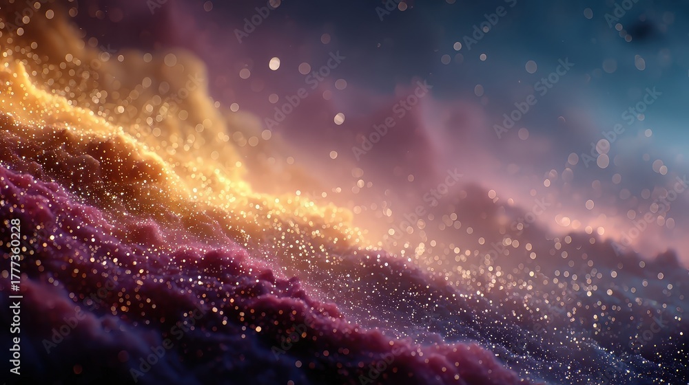 Obraz premium Golden Sparkly Cloud Nebula with Stars, Abstract Space Art
