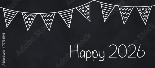 happy 2026 mit girlande an tafel