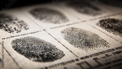 Wallpaper Mural Close-up of a fingerprint card featuring several impressions in a grid formation, highlighting ridge details Torontodigital.ca