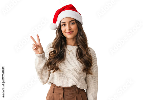 young woman in santa hat