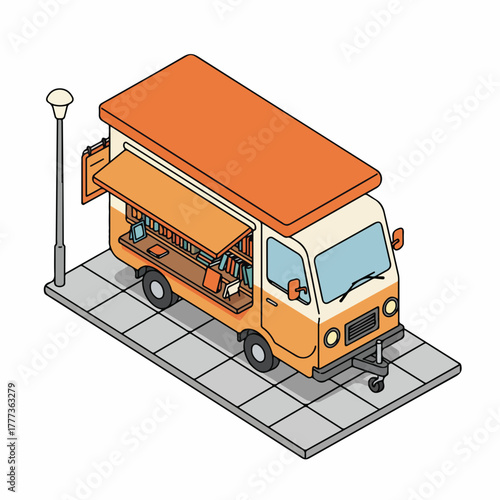 Isometric Detailed Food Truck Street Vendor Vehicle Illustration