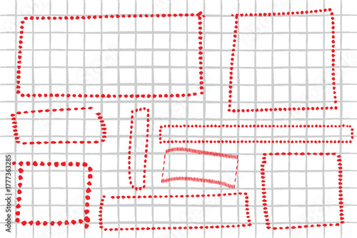 Notebook Grid Paper Frames – Hand Drawn Black Outline Rectangles and Squares, Graph Paper Sketch Template Vector