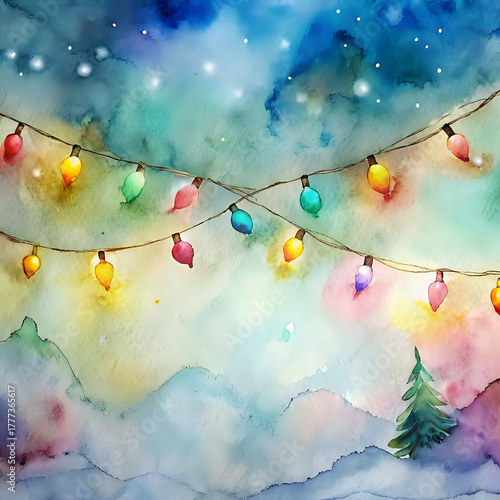 christmas lights ,illustration watercolor background