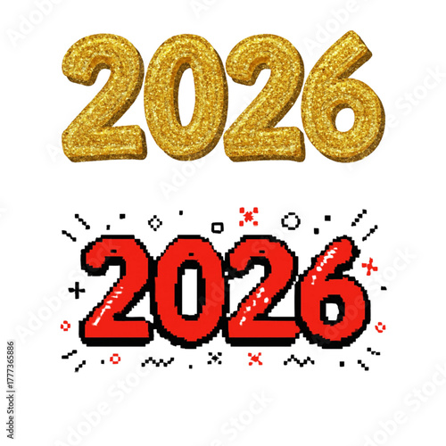 Happy New Year 2026 Typography Set