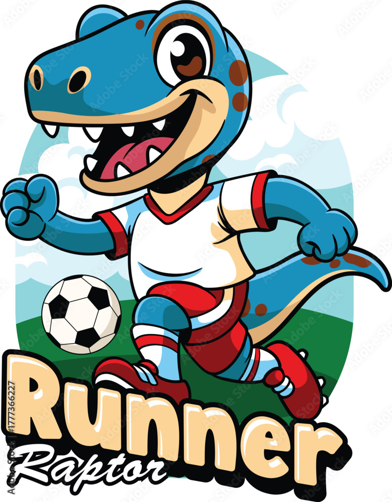 Obraz premium Cute Raptor Dino Sport Mascot Design in Cartoon Style