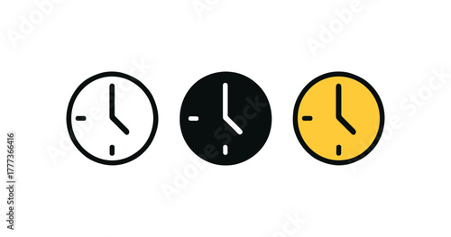 Minimalist clock icons in three varied styles and colors