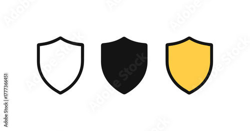 Minimalist shield icons for security and protection design concepts