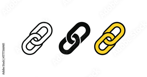 Minimalist chain loop icons in monochrome and yellow variations