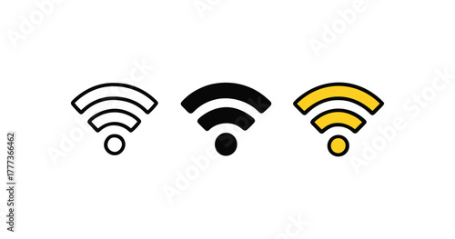 Minimalist wireless signal icons in monochrome and yellow variations