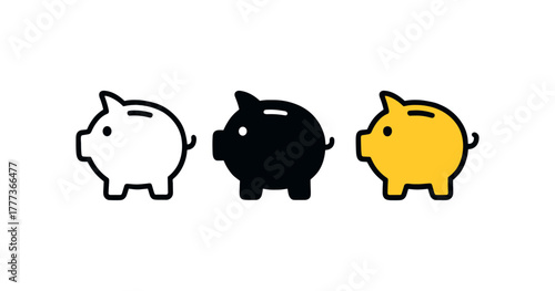 Minimalist piggy bank trio in black, white, and yellow