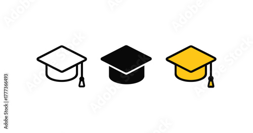 Minimalist graduation caps in black, white, and yellow outline