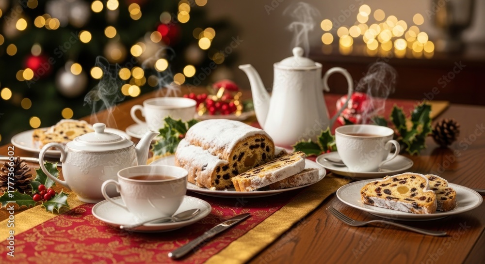 custom made wallpaper toronto digitalWarm festive tea and fruitcake served on a decorated table with Christmas lights