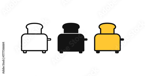 Minimalistic toaster silhouettes in black, white, and yellow