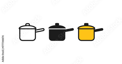 Colorful minimalist saucepan icons in black, white, and yellow
