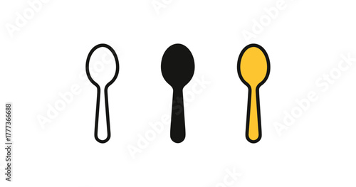 Minimalistic spoon icons in three unique styles: outline, solid, duotone