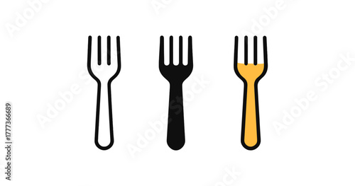 Minimalist fork trio in black and yellow on white background