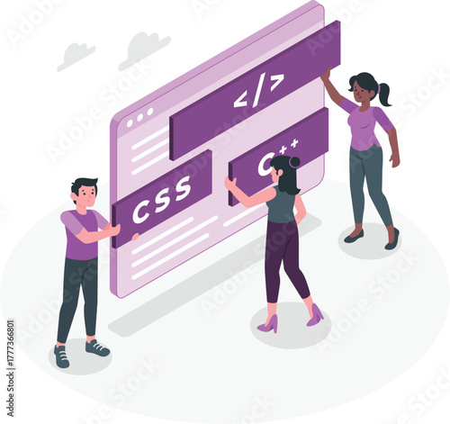 People working on a web development interface with code coding programming
