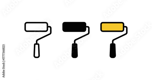 Minimalist design of paint rollers in black, yellow, and outline styles