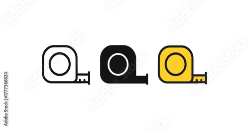 Simple tape measure set: three linear black and yellow designs