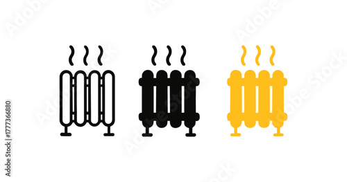 Minimalist radiator icons with heat waves