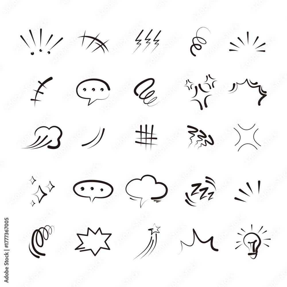 Obraz premium Anime comic emoticon element graphic effects hand drawn doodle illustration set