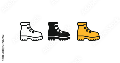 Boot icon set: outline, solid, and colored variations for fashion design projects
