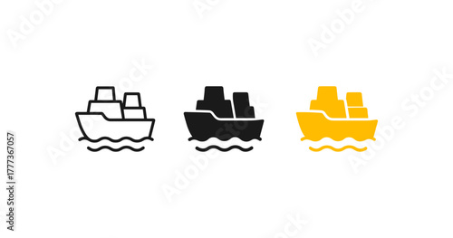 Minimalist ship icons in trio of styles with bold yellow accent