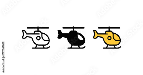 Minimalist helicopter icons set in monochrome and yellow variants on white background