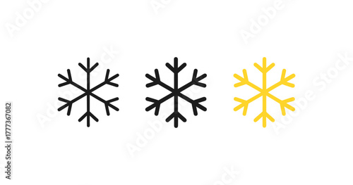 Minimalist snowflake icons in black and gold variations on white background