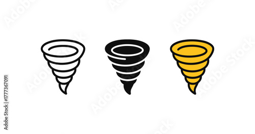 Trio of bold tornado icons in minimalist style