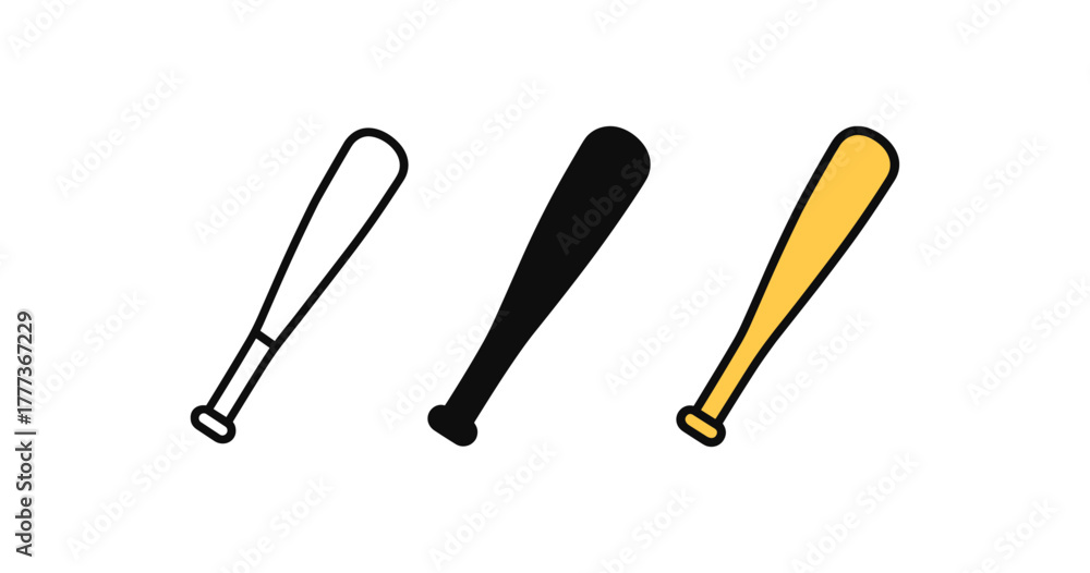 Fototapeta premium Minimalist baseball bats in outline, silhouette, and colored styles