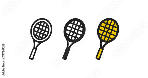Tennis racket set: minimalist hand-drawn design with bold accents